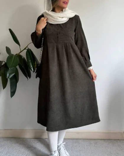 پیراهن مانتویی پاییزه آنیل جیب‌دار 3