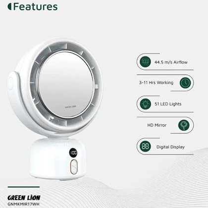 آینه آرایشی و پنکه رومیزی شارژی گرین لاین Green Lion مدل GL-MR17