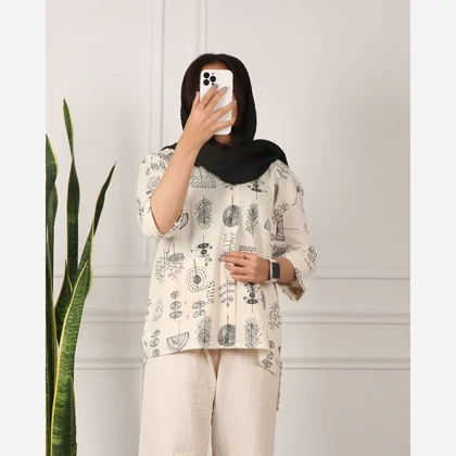 تونیک زنانه لینن طرح برگ کد 164