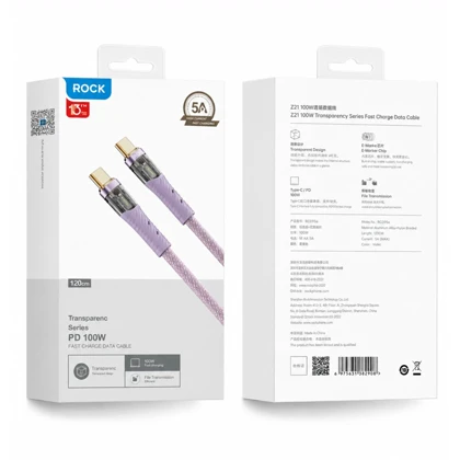 کابل دوسر تایپ سی راک Rock مدل Z21 RCB0836 توان 100 وات 1.2 متر