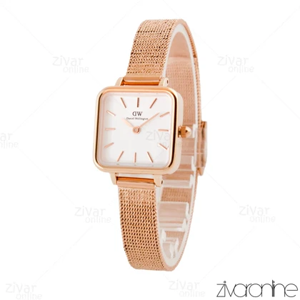 ساعت دنیل ولینگتون کوادرو زنانه بندحصیری رزگلد 104809