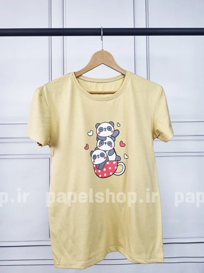 تیشرت نخ پنبه یقه گرد طرح پاندا و قلب