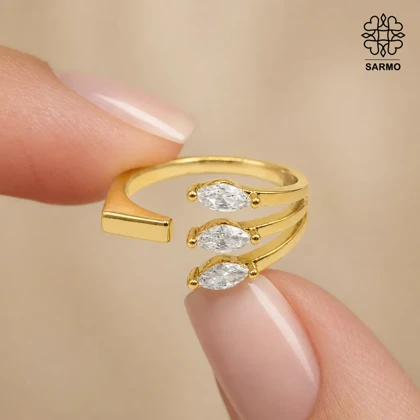 انگشتر سه نگین اشکی ژوپینگ طلایی کد 405230219