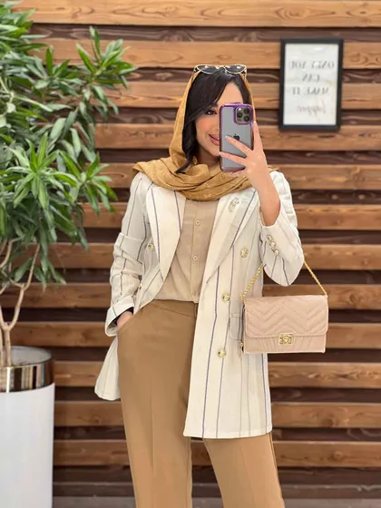 کت لینن راه راه سنجاق دار