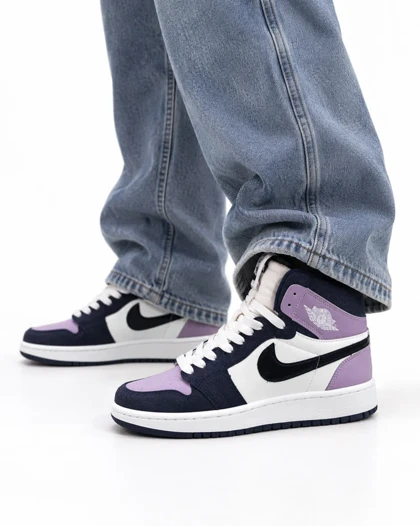 کفش کتانی زنانه مدل جردن وان ساق‌دار سفید بنفش یاسی Nike jordan