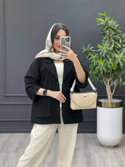 مانتو لینن دو جیب کمر ژیله دار