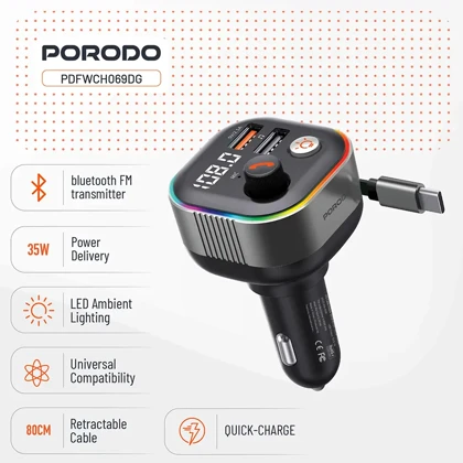 شارژر فندکی و فرستنده FM پورودو Porodo مدل PDFWCH069DG توان 65 وات