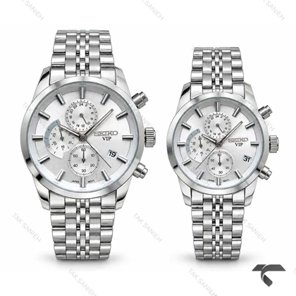 ساعت ست عروس داماد سیکو سه موتوره کرنوگراف استیل Seiko-11450-S