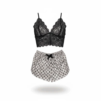 ست نیم‌تنه گیپور و شلوارک طرح لویی ویتون 006