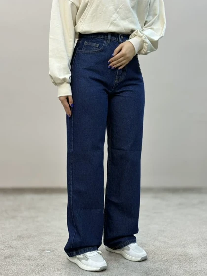 شلوار نیم بگ جین سورمه ای آمسو