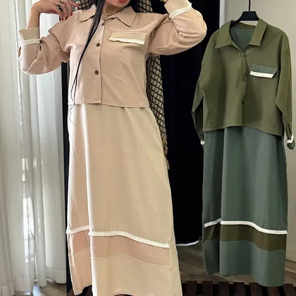 کت و سارافون کفتان لینن ترکیبی ریشدار