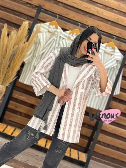 مانتو لینن راه راه چهار دکمه