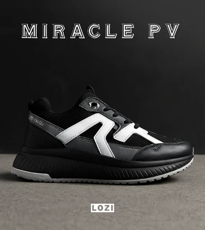 کفش کتانی مردانه مشکی طوسی سفید MIRACLE PV