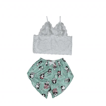 ست نیم‌تنه گیپور و شلوارک طرح پاندا 150