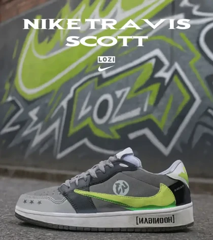 کفش کتانی مردانه و زنانه طوسی لیمویی NIKE travis scott مدل 6637