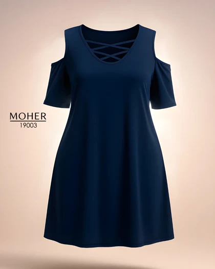 پیراهن مجلسی سایز بزرگ سرمه ای شانه‌باز