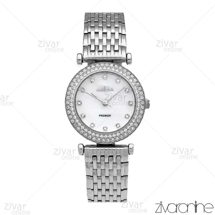 ساعت الکسا پریمیر 0105 زنانه نقره ای صفحه سفید دور نگین 106134