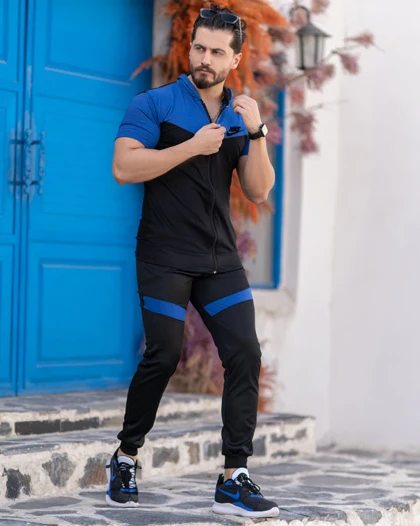 ست تیشرت شلوار زیپ‌دار مدل Elmaz (آبی)