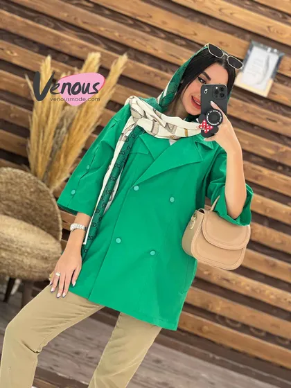 مانتو لینن کتی آستین دکمه