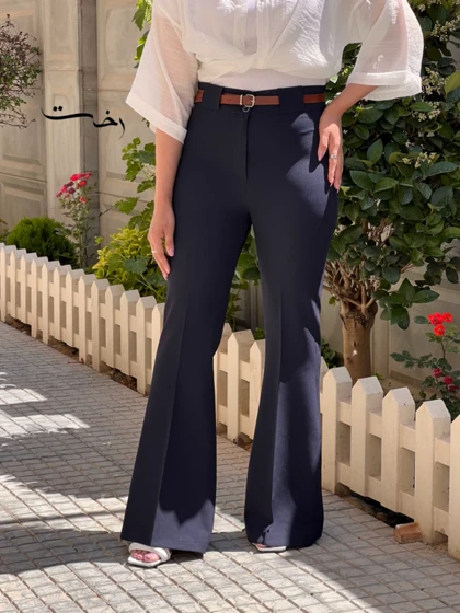 شلوار بوتکات پارچه ای کمربنددار