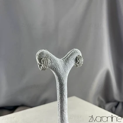 گوشواره زنانه مدل حلقه‌ای سه رج نگین 20442