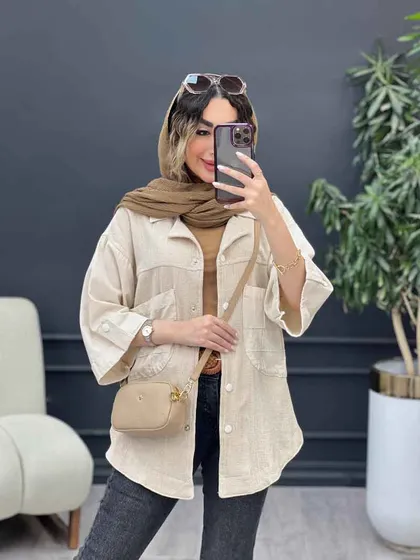 مانتو ترکیبی دو جیب برش‌دار