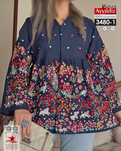 مانتو زنانه کوتاه جلو باز سایز بزرگ کد 3480