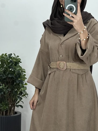 پیراهن مانتویی پاییزه تبسم همراه با کمربند