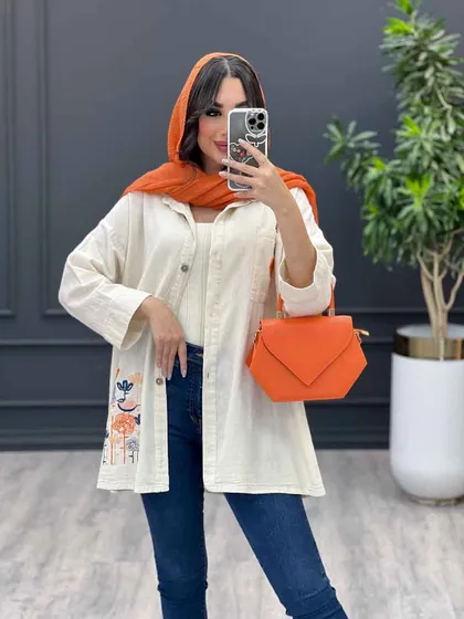 مانتو لینن نچرال گلدوزی