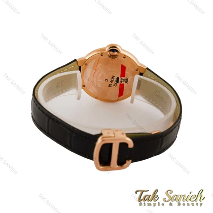 ساعت کارتیه بالن بلو زنانه فول نگین رزگلد بند چرم مشکی Cartier-5265-L