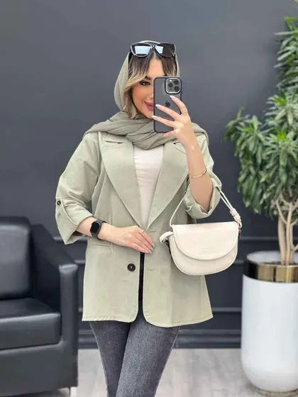 مانتو لینن دو دکمه جیب نما