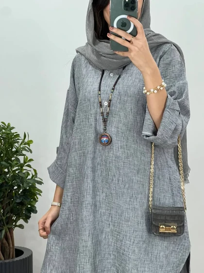 مانتو جلو بسته لینن لیانا کد 3262 (ایراد دار)
