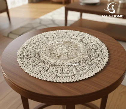 رومیزی عسلی گرد قیطان دوزی ورساچه کد 1 رنگبندی متنوع