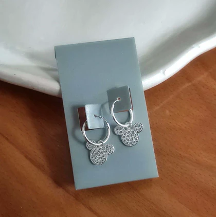 گوشواره نقره دخترانه طرح میکی‌موس نگین‌دار مدل حلقه‌ای