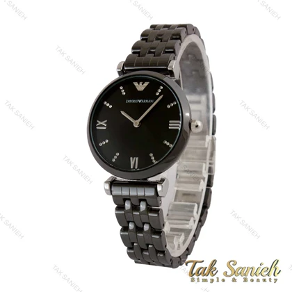 ساعت امپریو آرمانی زنانه سرامیکی مشکی ایندکس نگین نقره ای Armani-5146-L