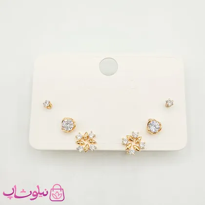 گوشواره میخی ژوپینگ مدل سه سوراخ (سه جفت)