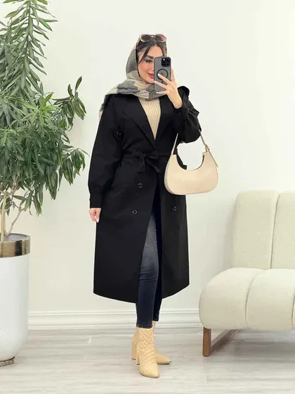 بارانی بلند شش دکمه آستین پیله