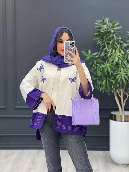 مانتو لینن ترکیبی طرح پروانه