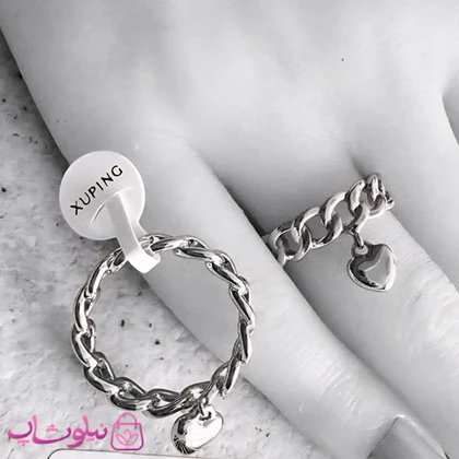 انگشتر زنانه ژوپینگ مدل کارتیه با آویز قلب نقره ای رنگ کد 3591