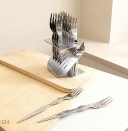 چنگال دسر خوری 12 عددی استند دار نقره ای