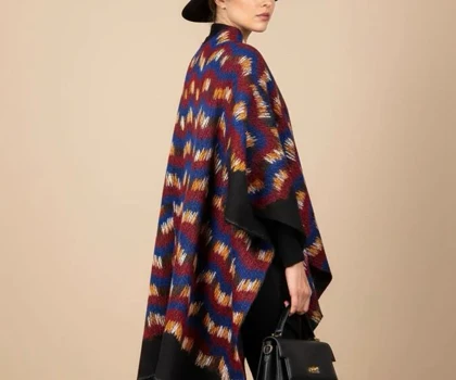 پانچو موهر بافت دار روژین