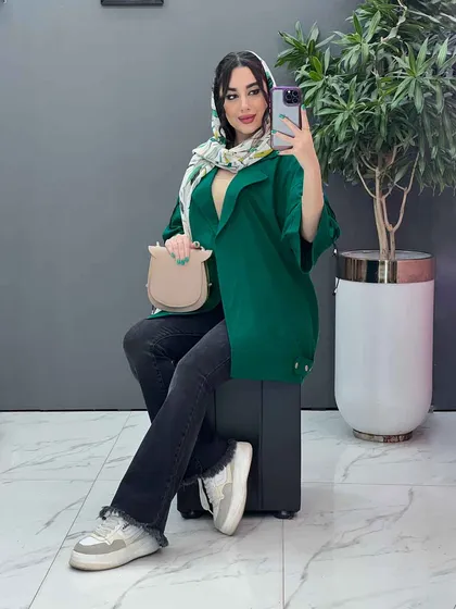 مانتو لینن آستین گت ضربدری