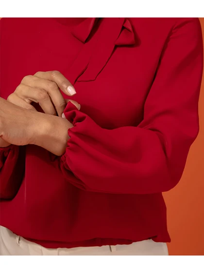 بلوز زنانه آستین بلند یقه کرواتی مچ کشی کرپ 40105