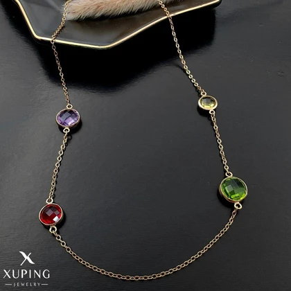 گردنبند ژوپینگ نگین رنگی چندتایی طلایی