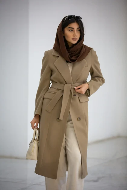 پالتو فوتر زنانه بلند یقه انگلیسی 4 دکمه