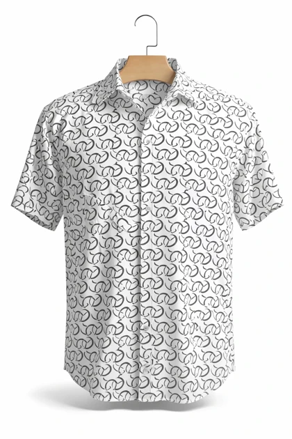 پیراهن سفید مردانه آستین کوتاه طرح زنجیری پارچه نخی خنک