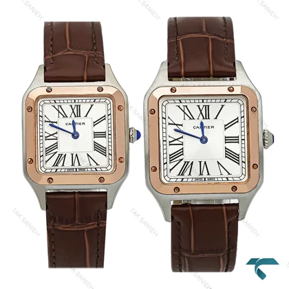 ساعت مچی ست کارتیه سانتوس دومونت بند چرم قهوه ای Cartier-7914-S