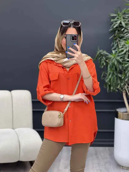 شومیز آستین پاگن سر جیب چاک