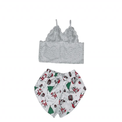 ست نیم‌تنه گیپور و شلوارک طرح کریسمس 152