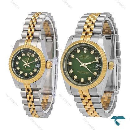 ساعت مچی رولکس ست دورنگ طلایی صفحه سبز ایندکس نگین Rolex-7983-S